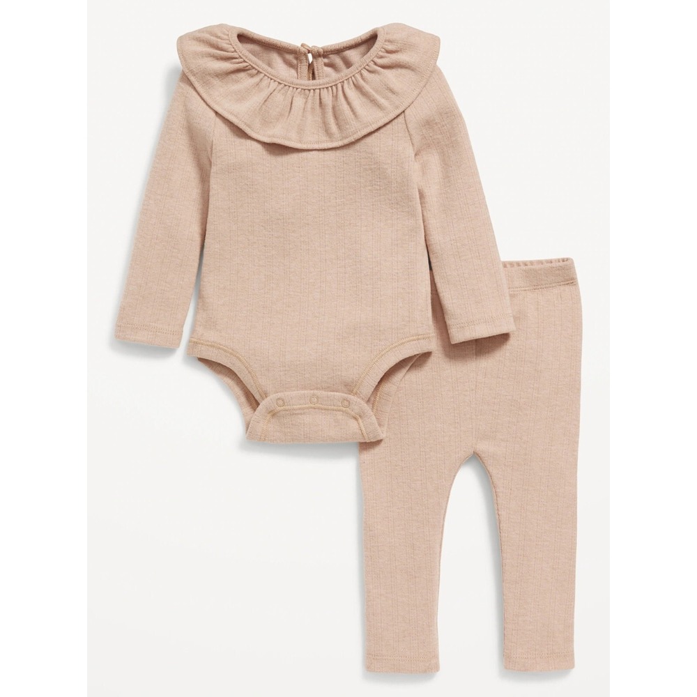 Old Navy Baby Pointelle-Knit Ruffle Trim Bodysuit & Leggings - Tiramisu - 3-6M